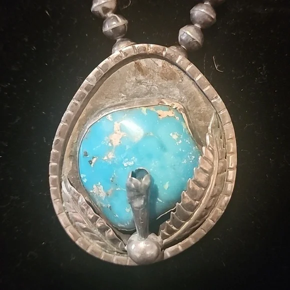 Silver and Turquoise Pendant Necklace - Picture 2 of 3